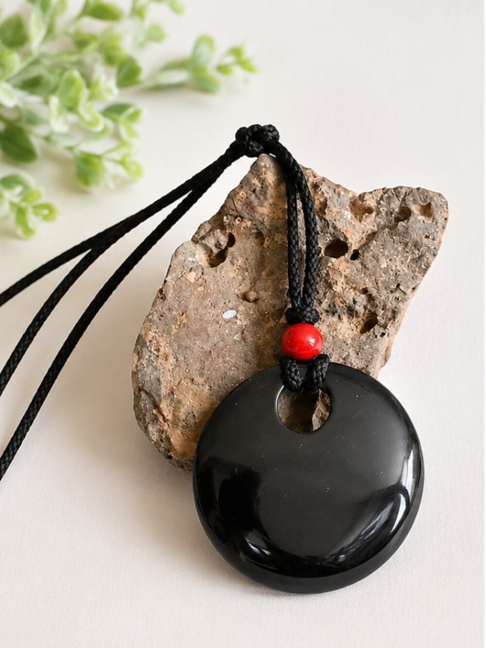 Hand crafted, One-of-a-kind, Large black pendant Necklace on Japanese silk cord